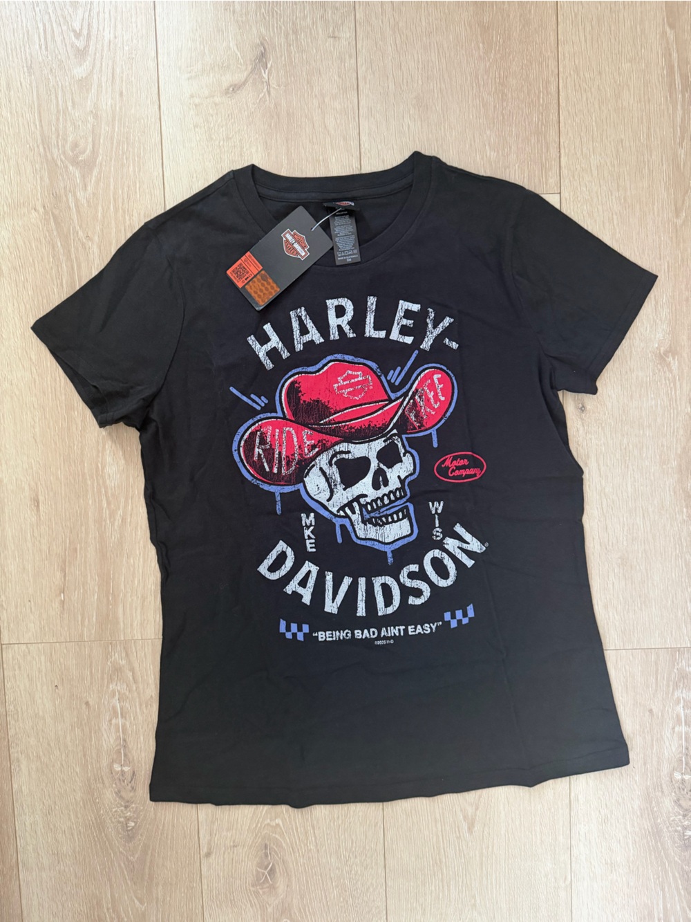 NWT Harley-Davidson "Being Bad Aint Easy" Cowboy Skull Graphic T-Shirt Black